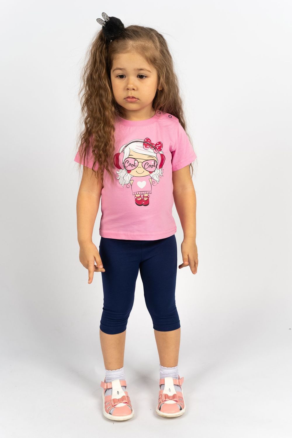 Комплект для девочки 4198 (футболка-бриджи) - с.розовый/синий