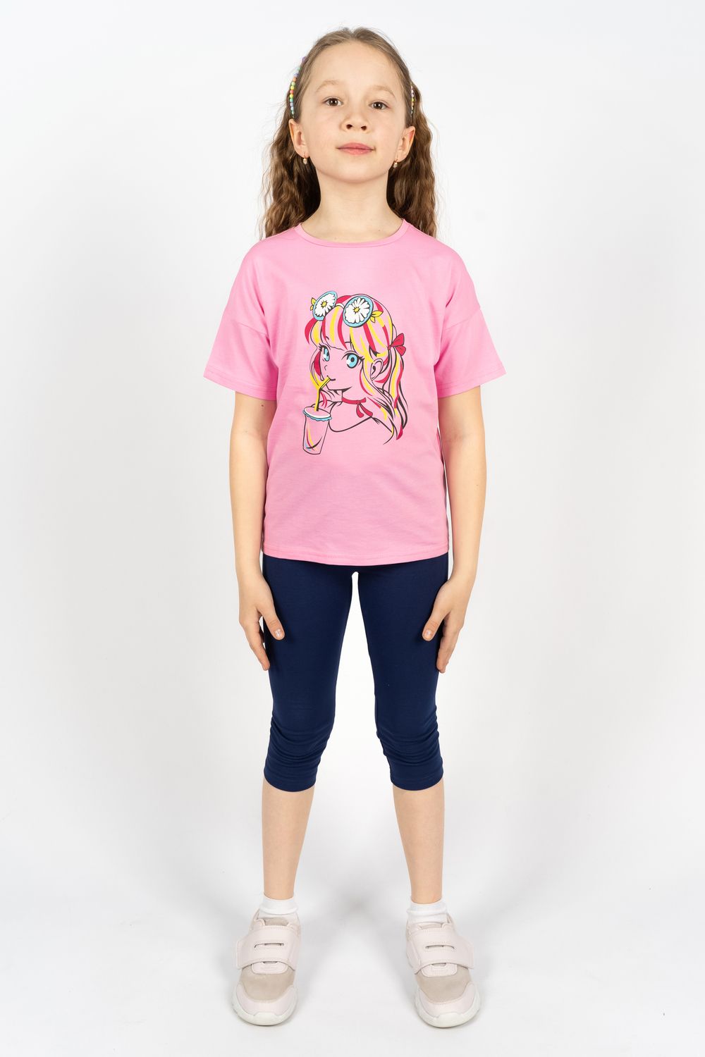 Комплект для девочки 41105 (футболка+ бриджи) - с.розовый/синий