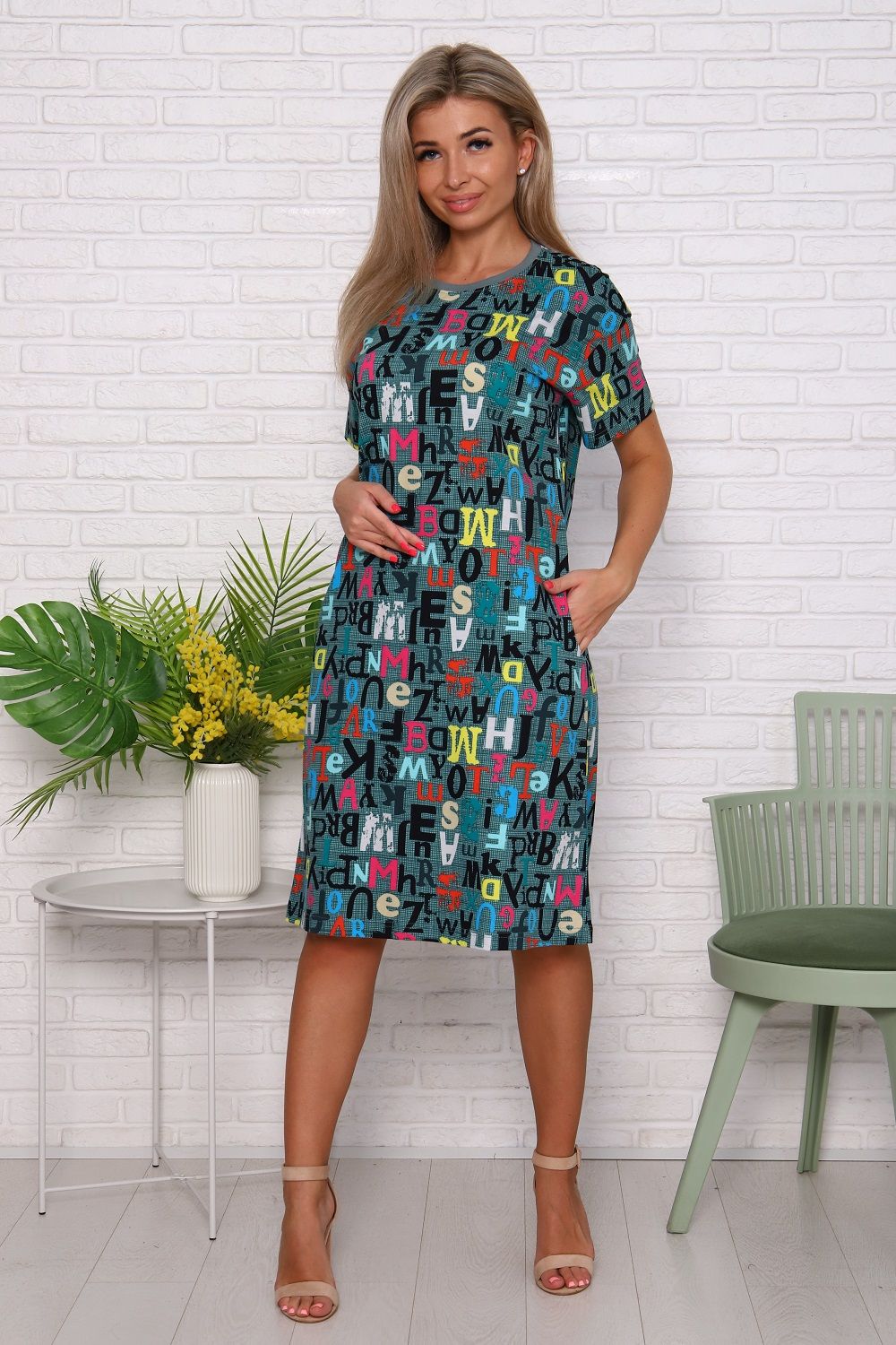 Туника 57094 - буквы на зеленом