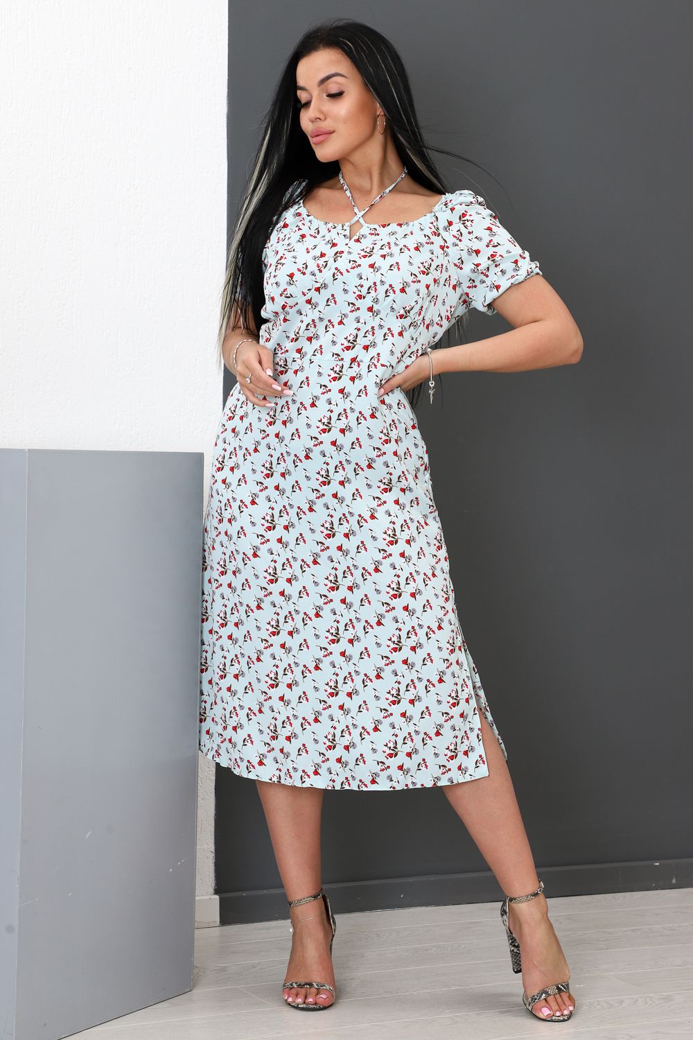 Платье 52272 - мятный+красный