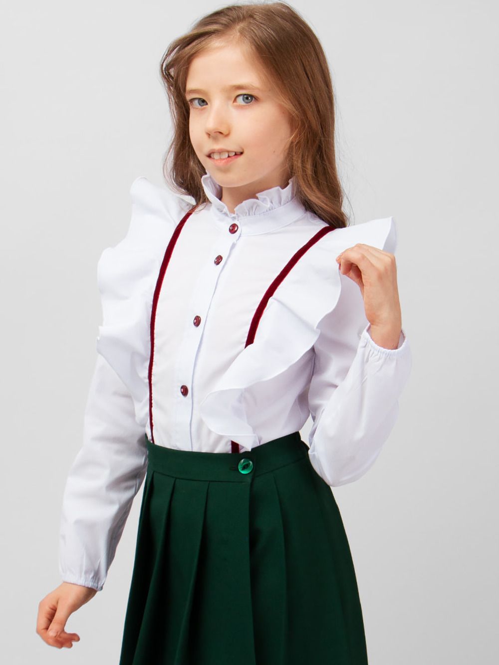 Блузка для девочки   SP0622 - бело-бордовый