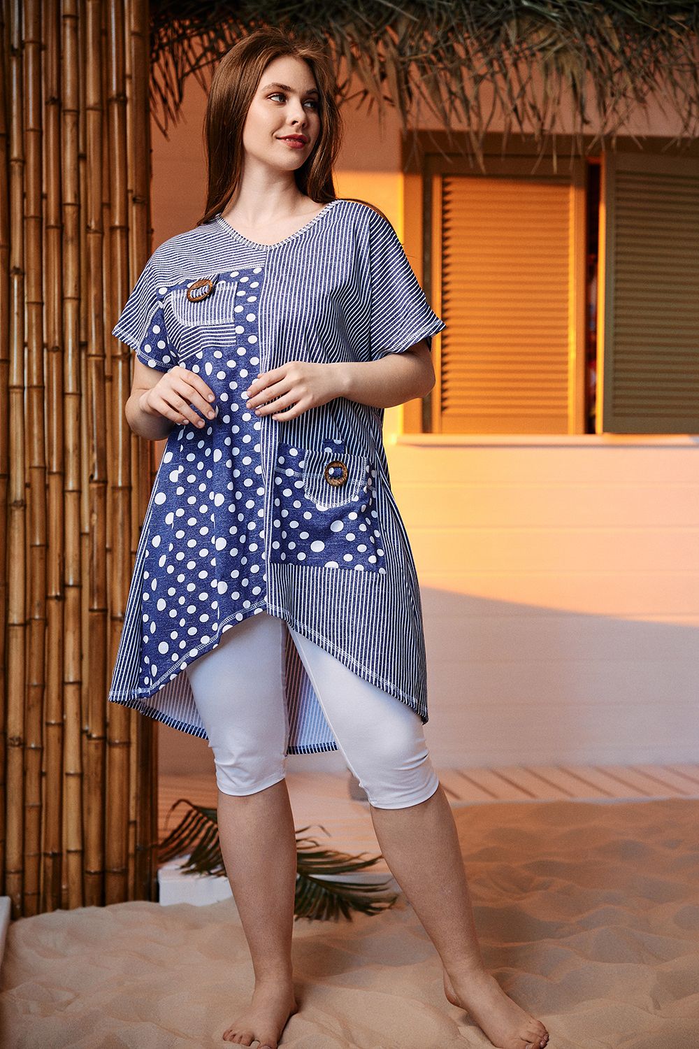 Туника 9199 - полоса горох джинс