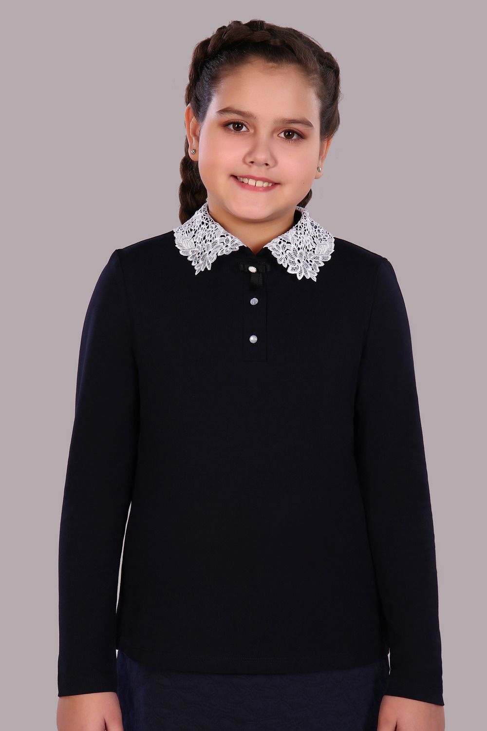 Блузка для девочки Рианна Арт.13180 - темно-синий, белый
