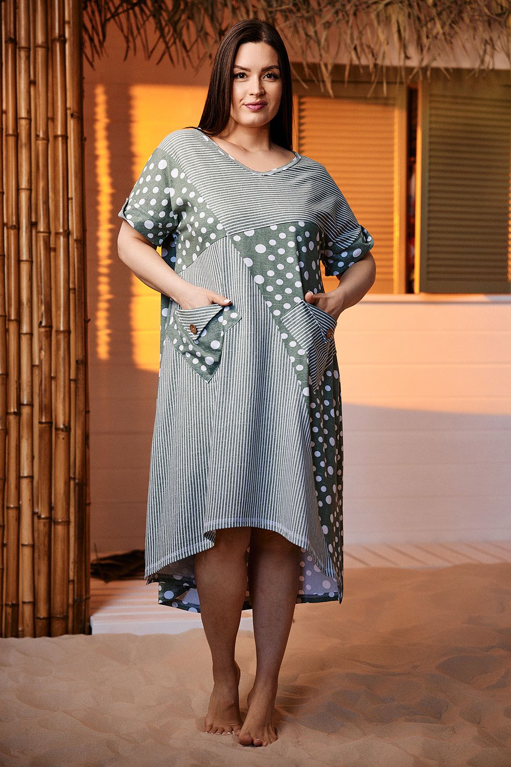 Платье 9202 - полоса горох хаки