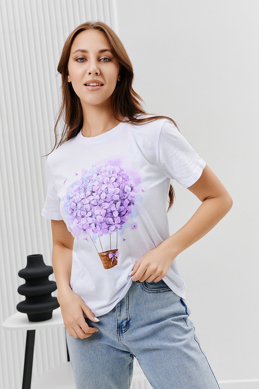 Футболка 67079 - белый+букет