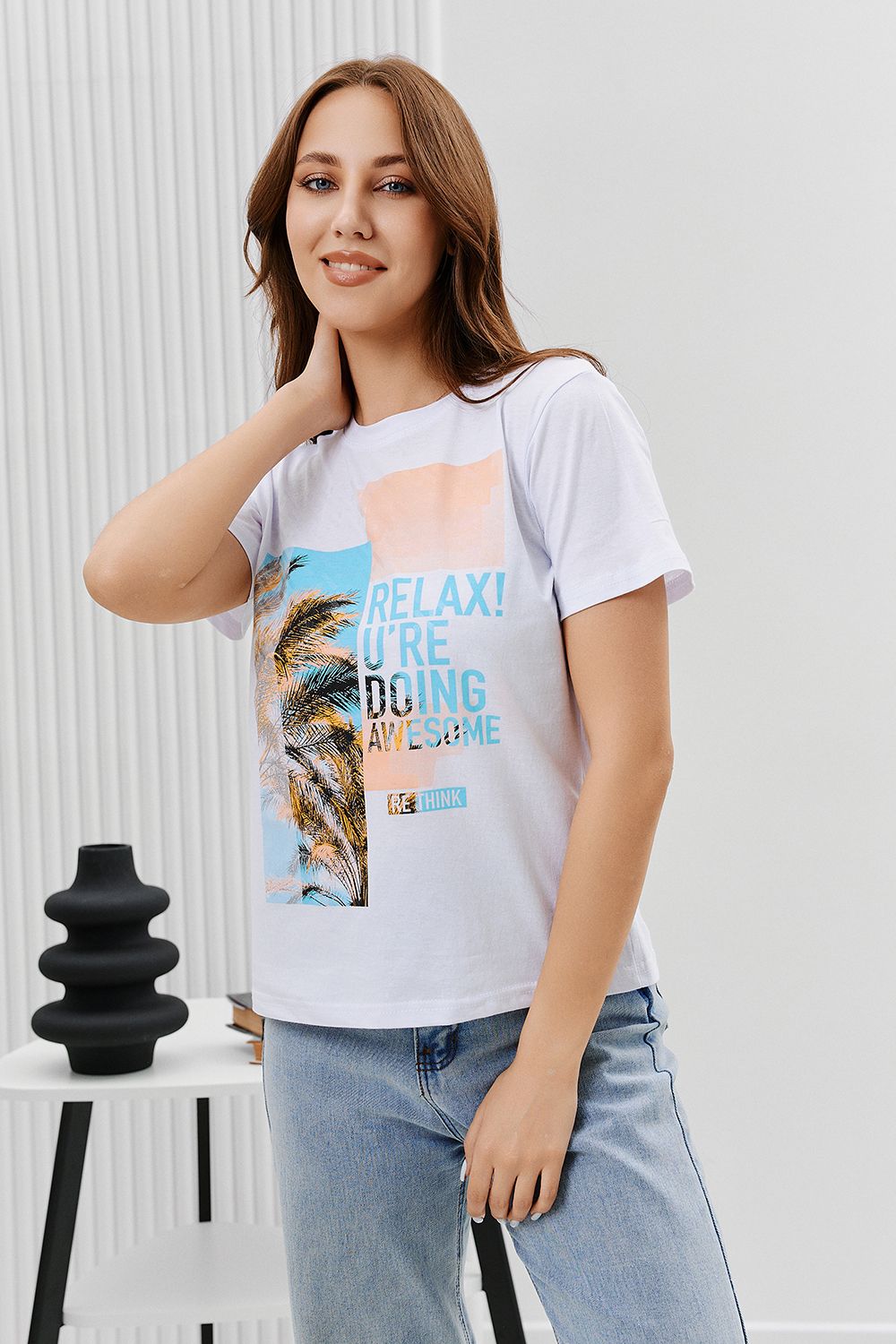 Футболка 67079 - белый+релакс