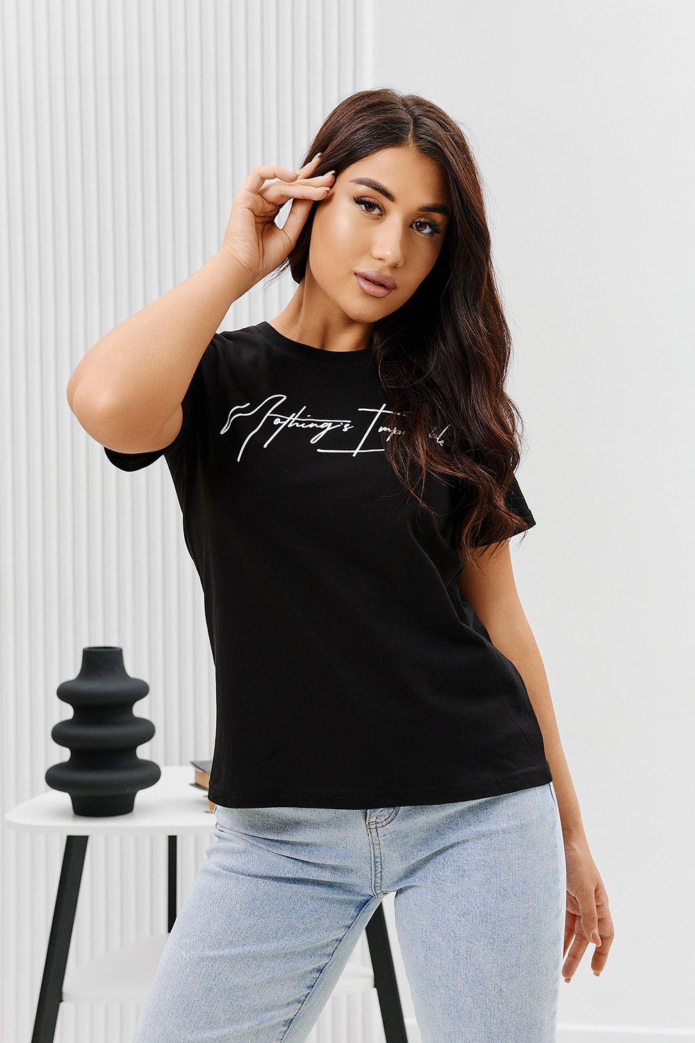 Футболка 67079 - черный+шрифт