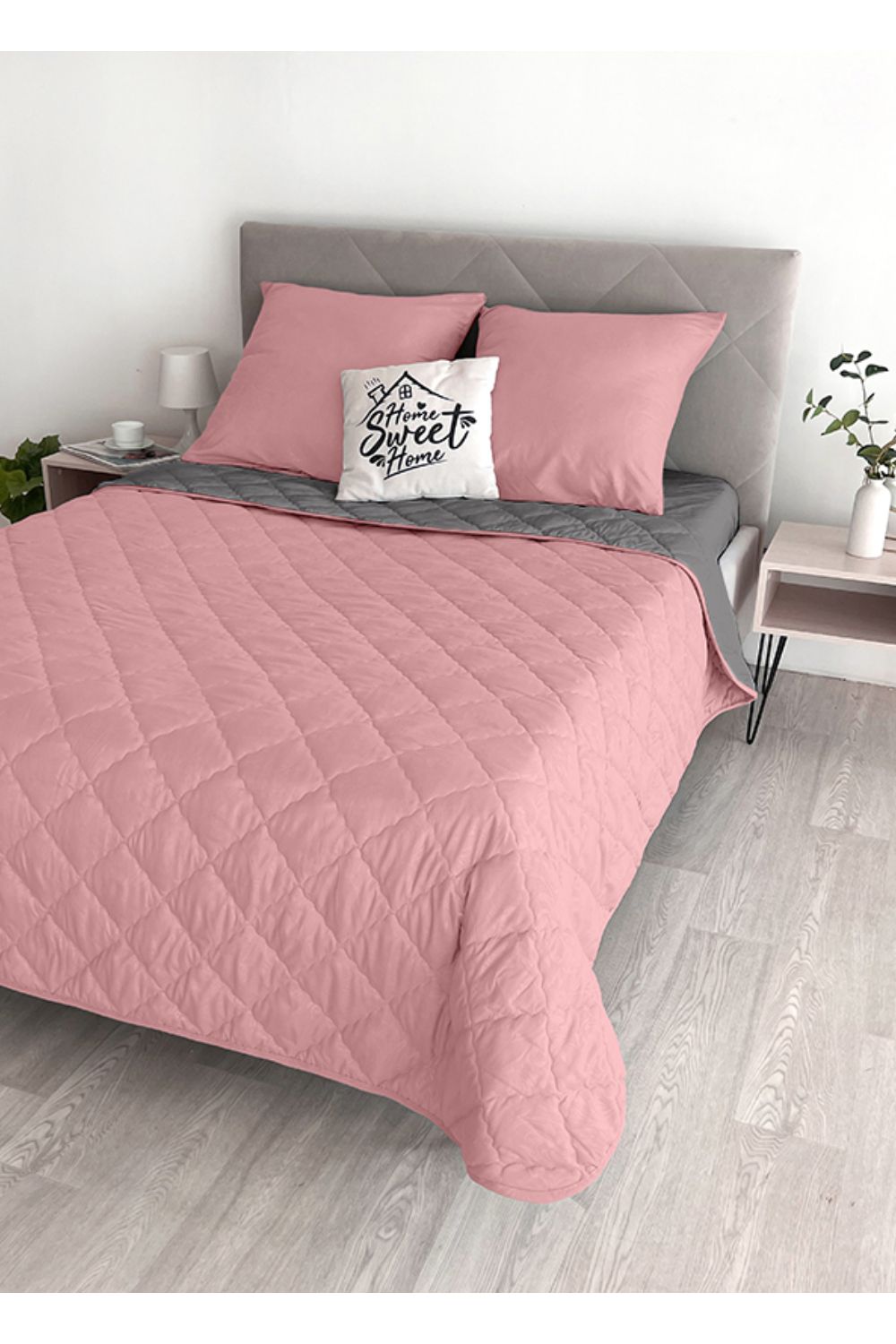 Комплект постельного белья с одеялом New Style КМ-019 серый-брусника - серый-брусника