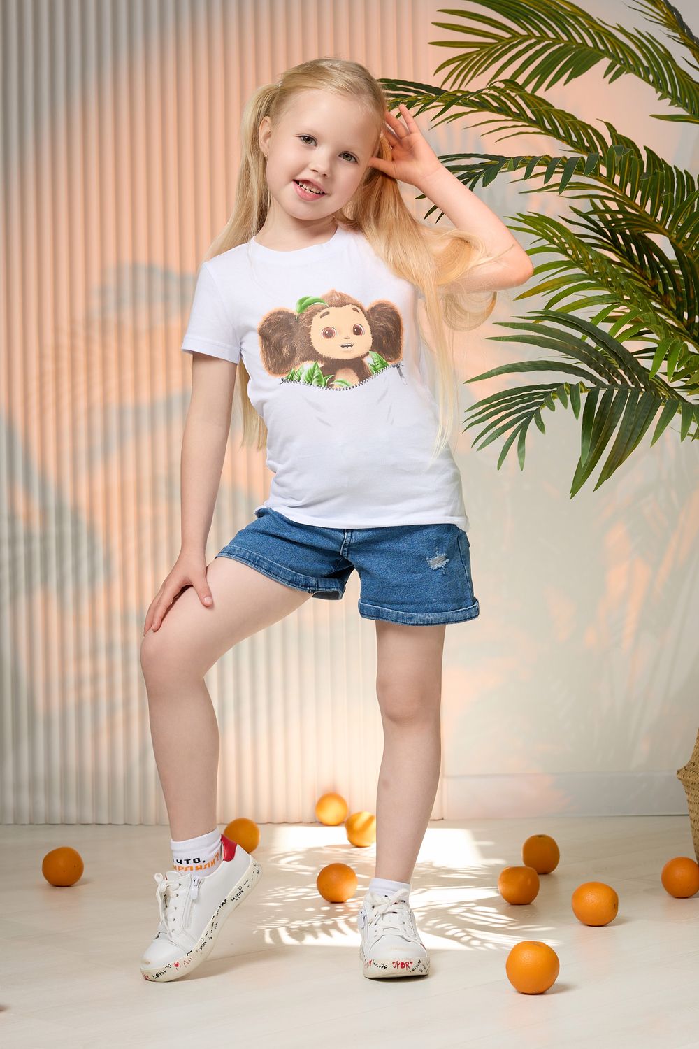 Футболка 11854 детская Чебурашка - белый