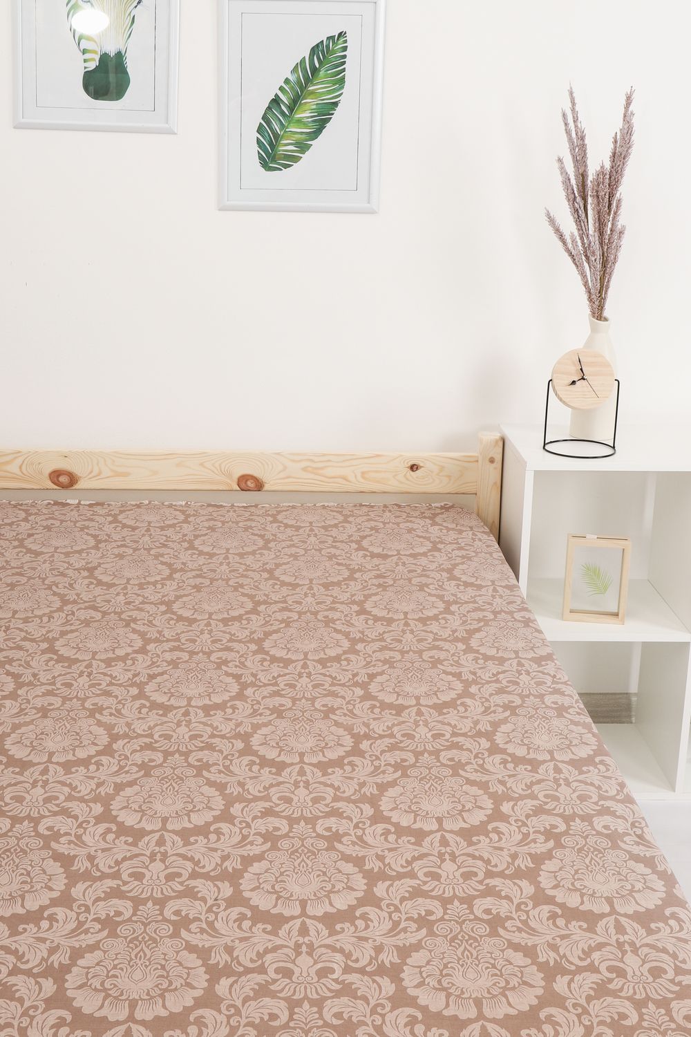 Простыня на резинке перкаль Ренессанс - коричневый