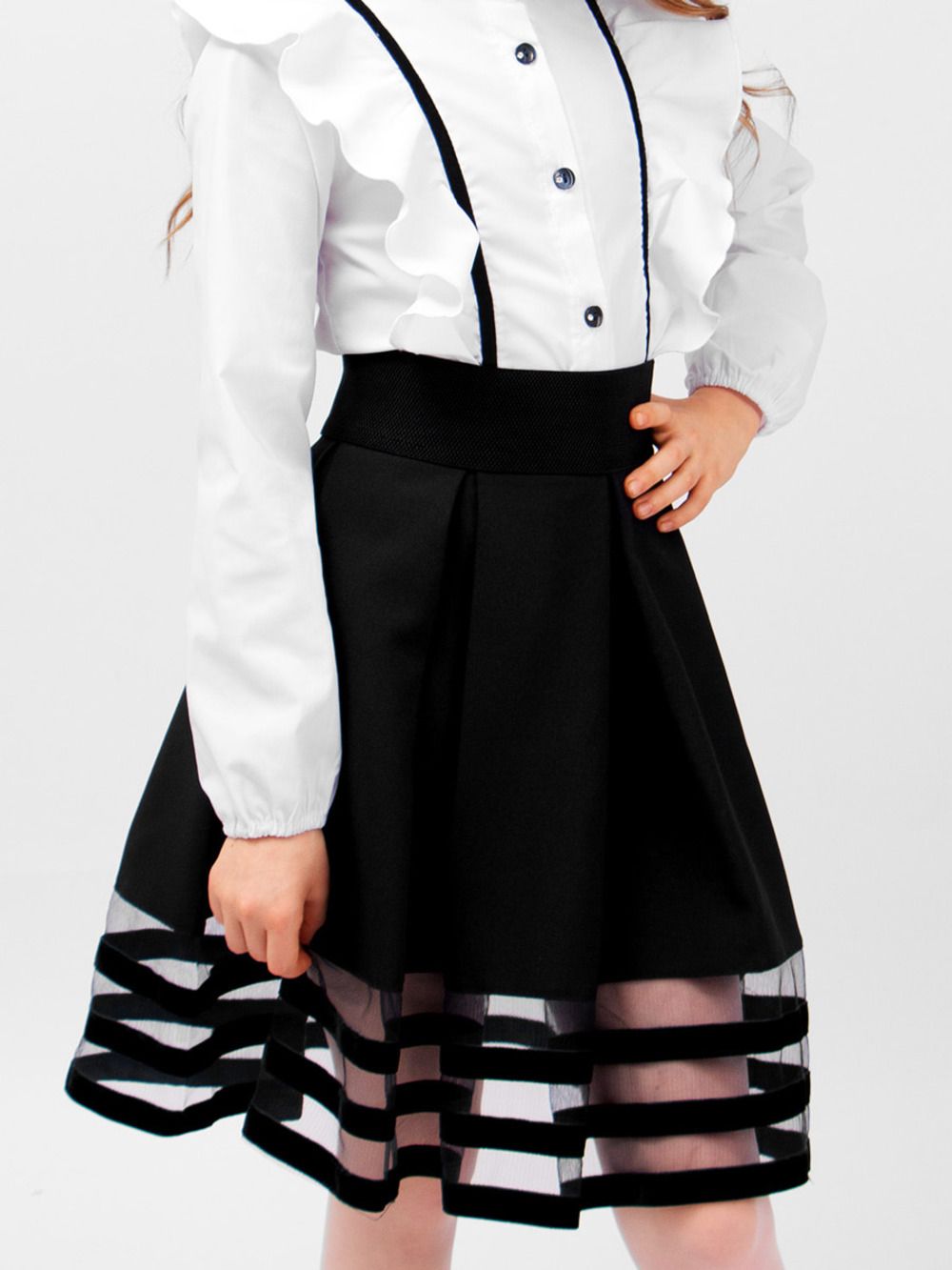 Юбка для девочки с бархатной отделкой SP0109 - черный