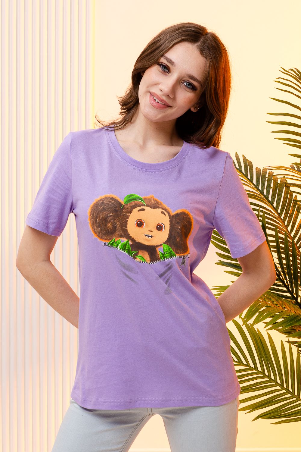 Футболка 11856 Чебурашка - лиловый