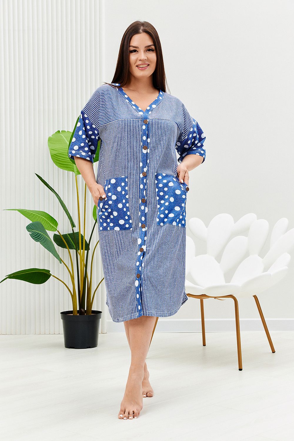 Халат 9205 - полоса горох джинс