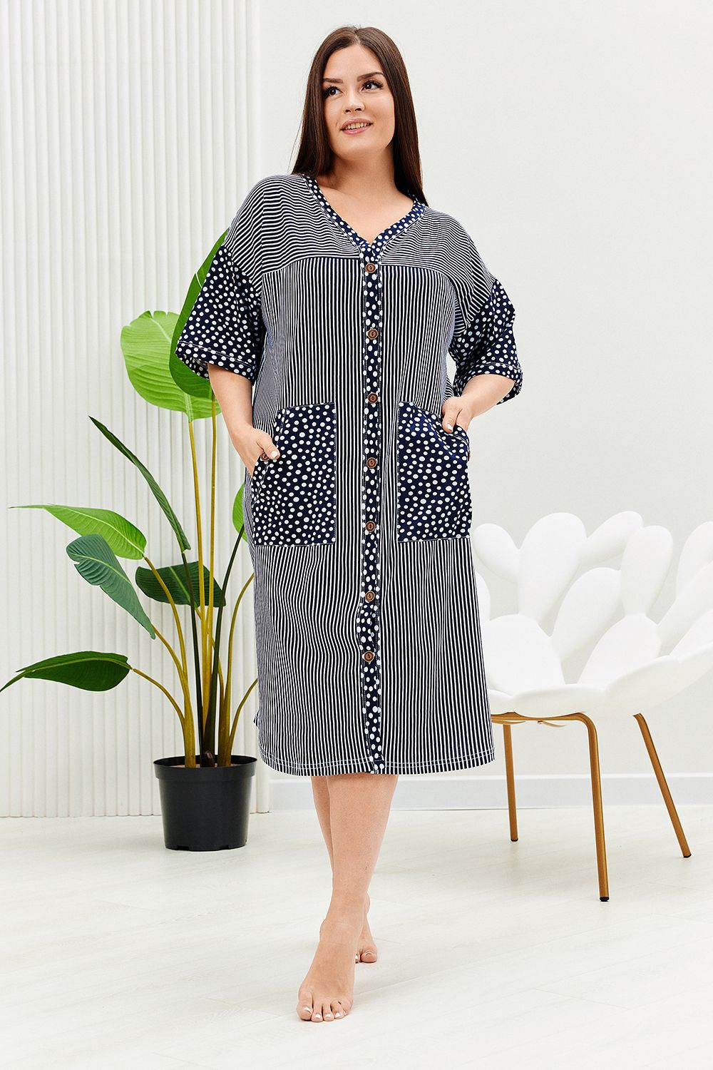 Халат 9205 - полоса горошек