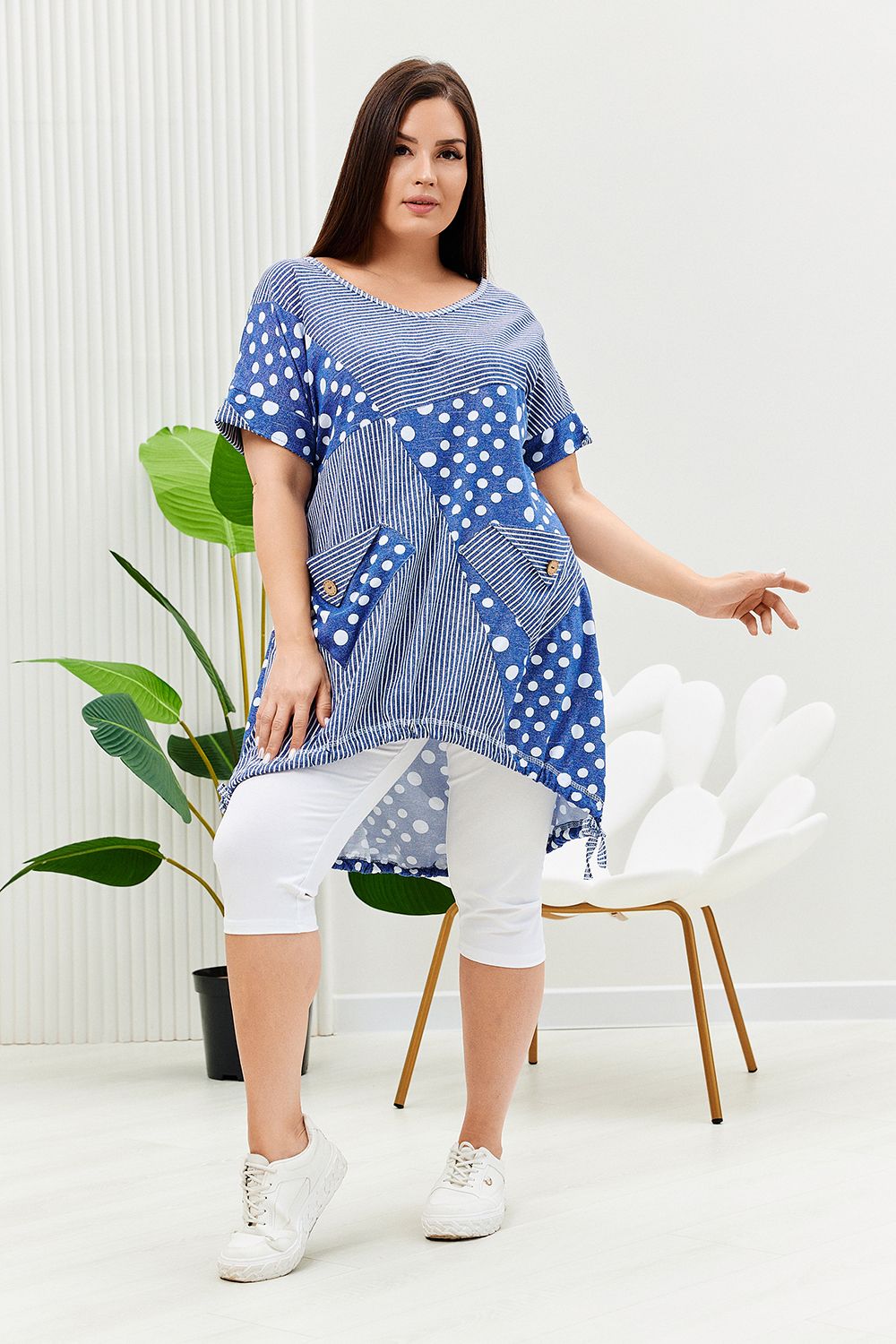 Туника 9203 - полоса горох джинс