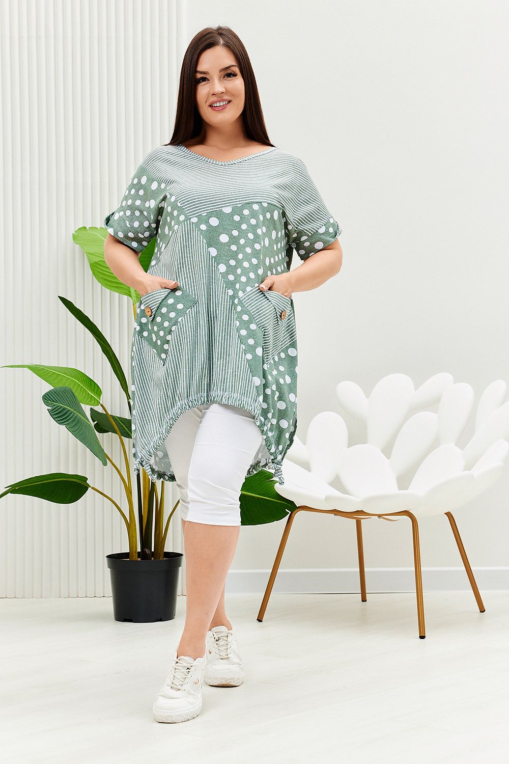 Туника 9203 - полоса горох хаки