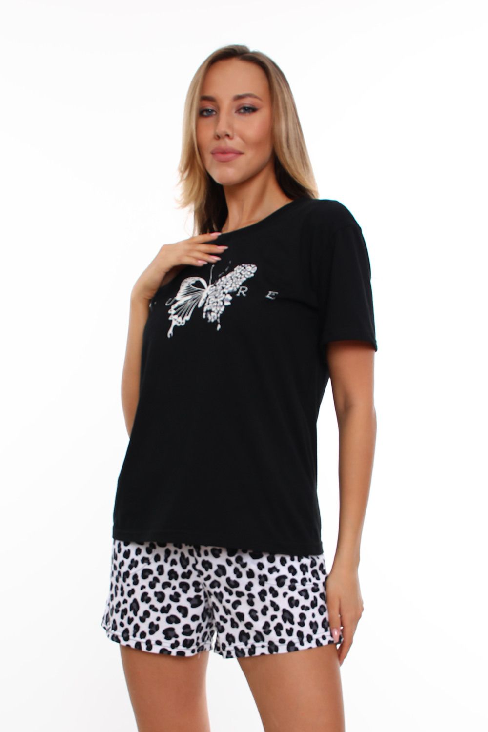 Пижама 15499 - леопард-черный