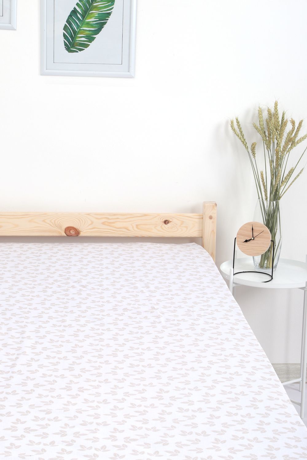 Простыня поплин Первые листочки - белый