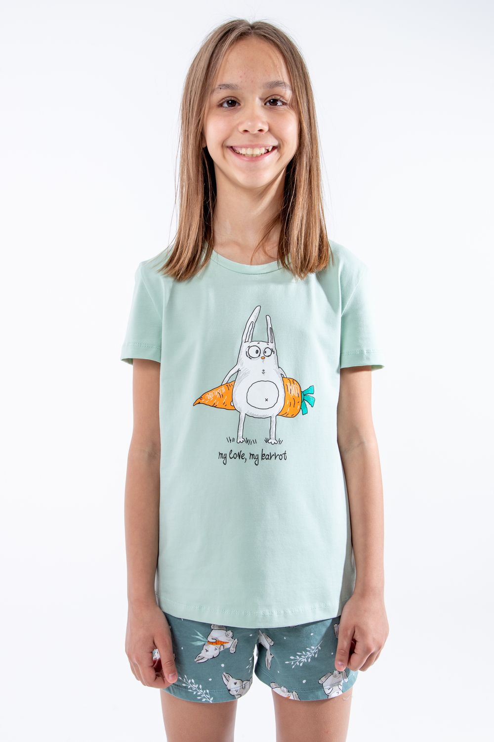 Пижама для девочки Кролик-морковка арт. ПД-009-055 - васаби/зеленый