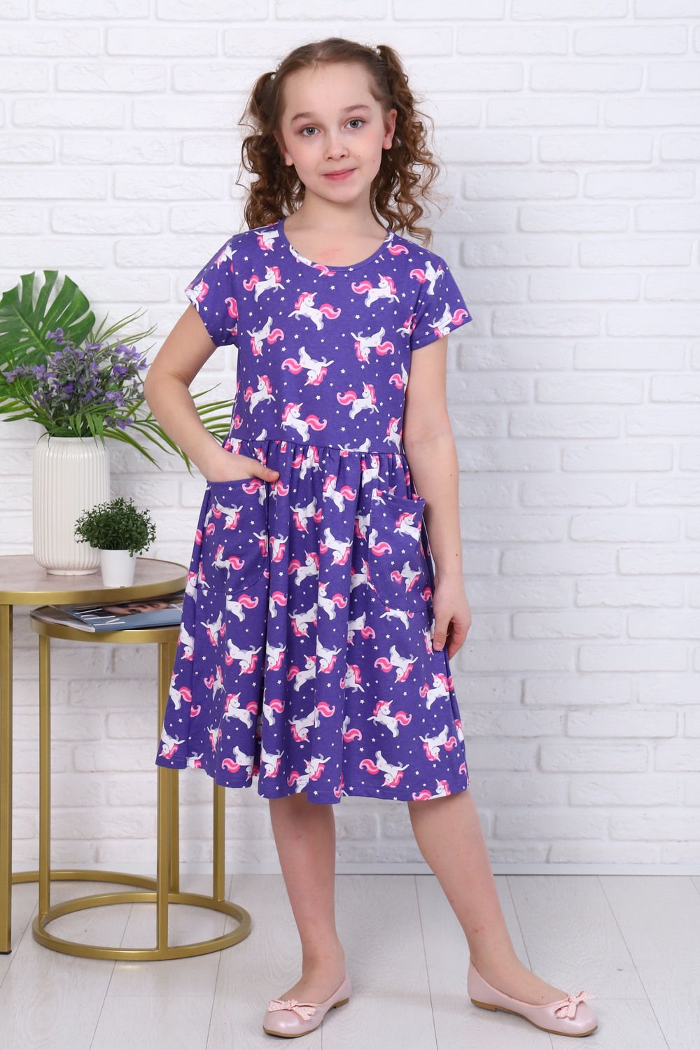 Платье Пурпур короткий рукав детское - сиреневый