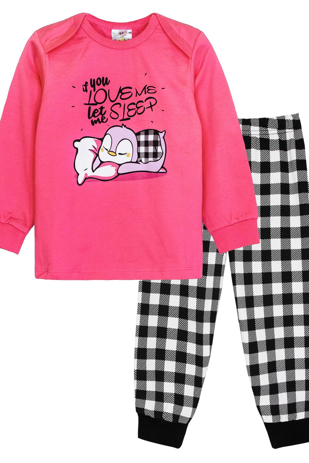 Пижама для девочки 91218 - розовый/черная клетка