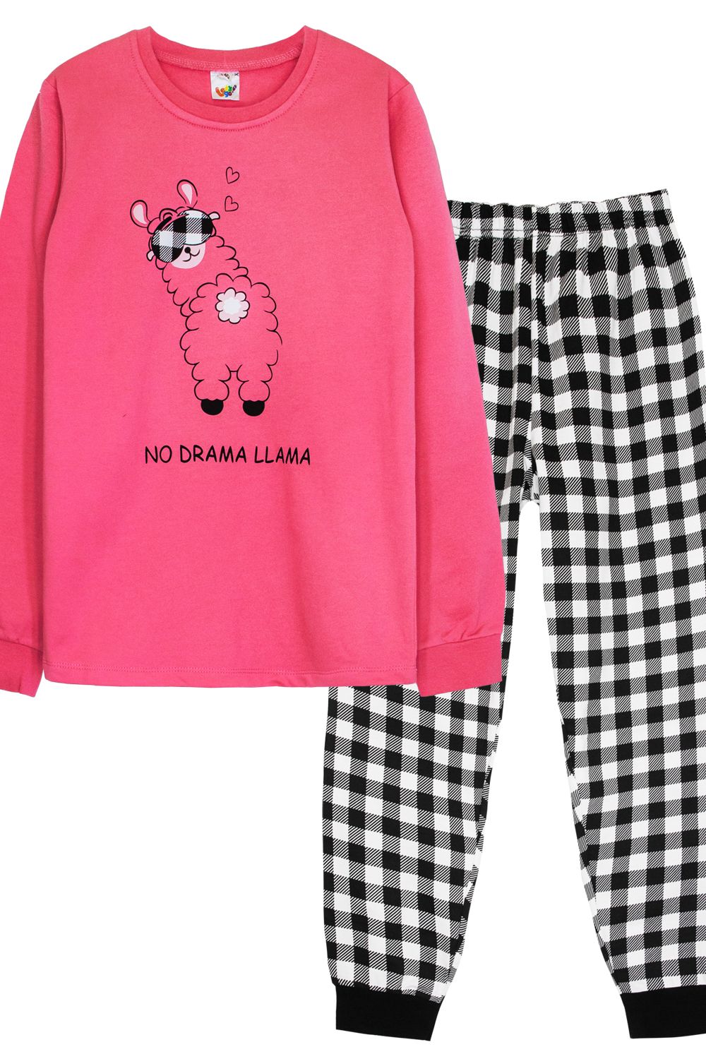 Пижама для девочки 91229 - розовый/черная клетка
