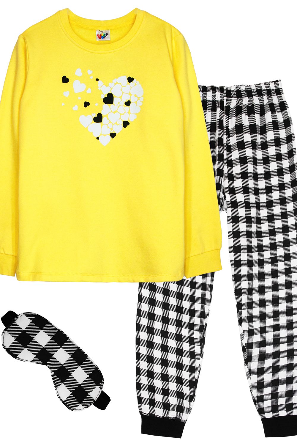 Пижама для девочки 91228 - желтый/черная клетка