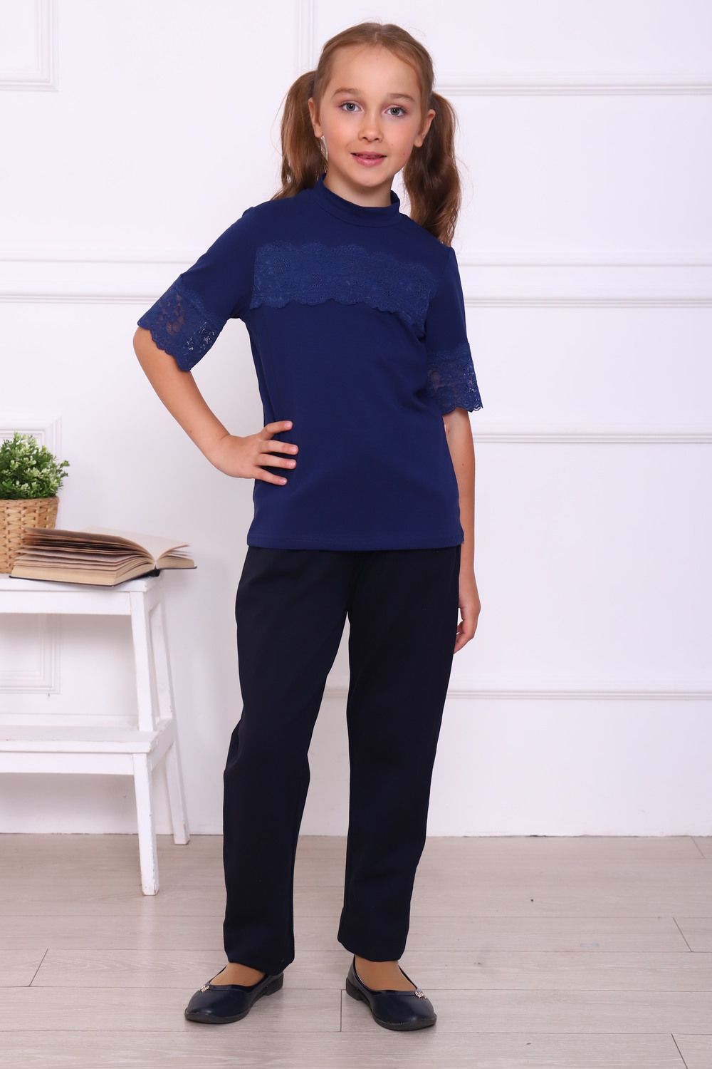 Фредерика блузка детская кор.рукав - темно-синий