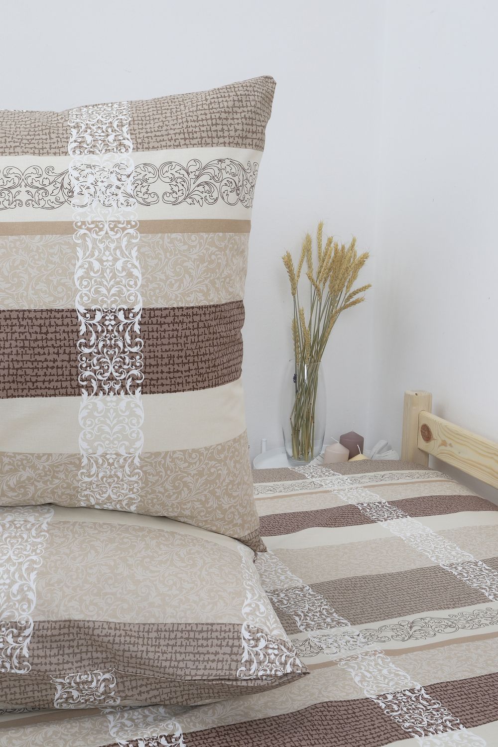 Наволочка бязь 142г/м2 Орнамент - коричневый/бежевый