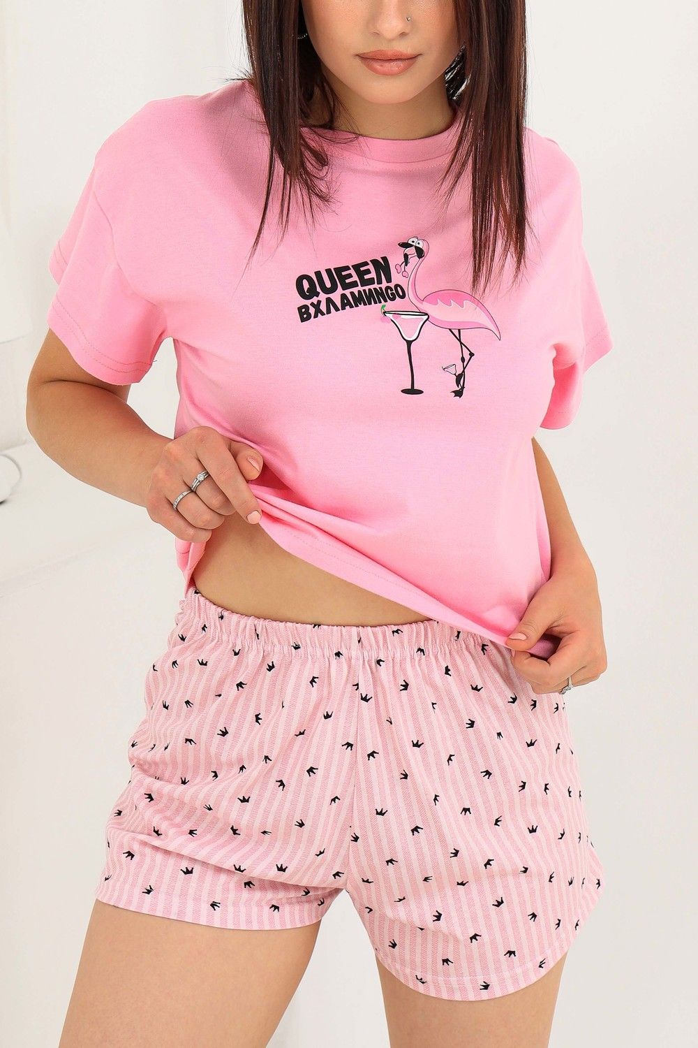 Пижама Вхламиngo (футболка+шорты) - розовый