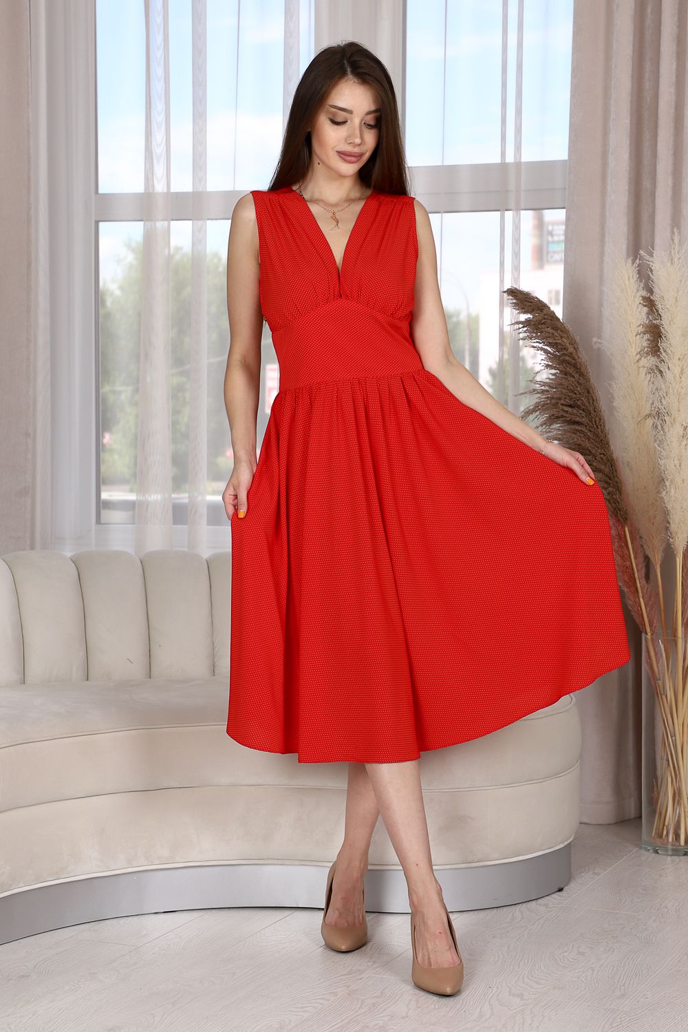Платье П219 - красный,белый
