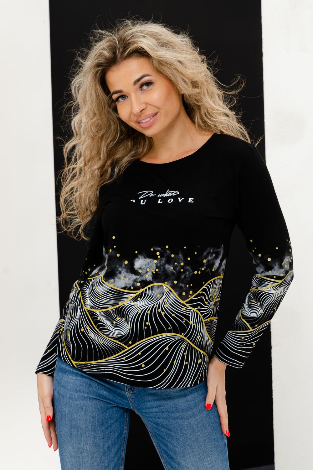 Туника 67085 - черный+золотая волна