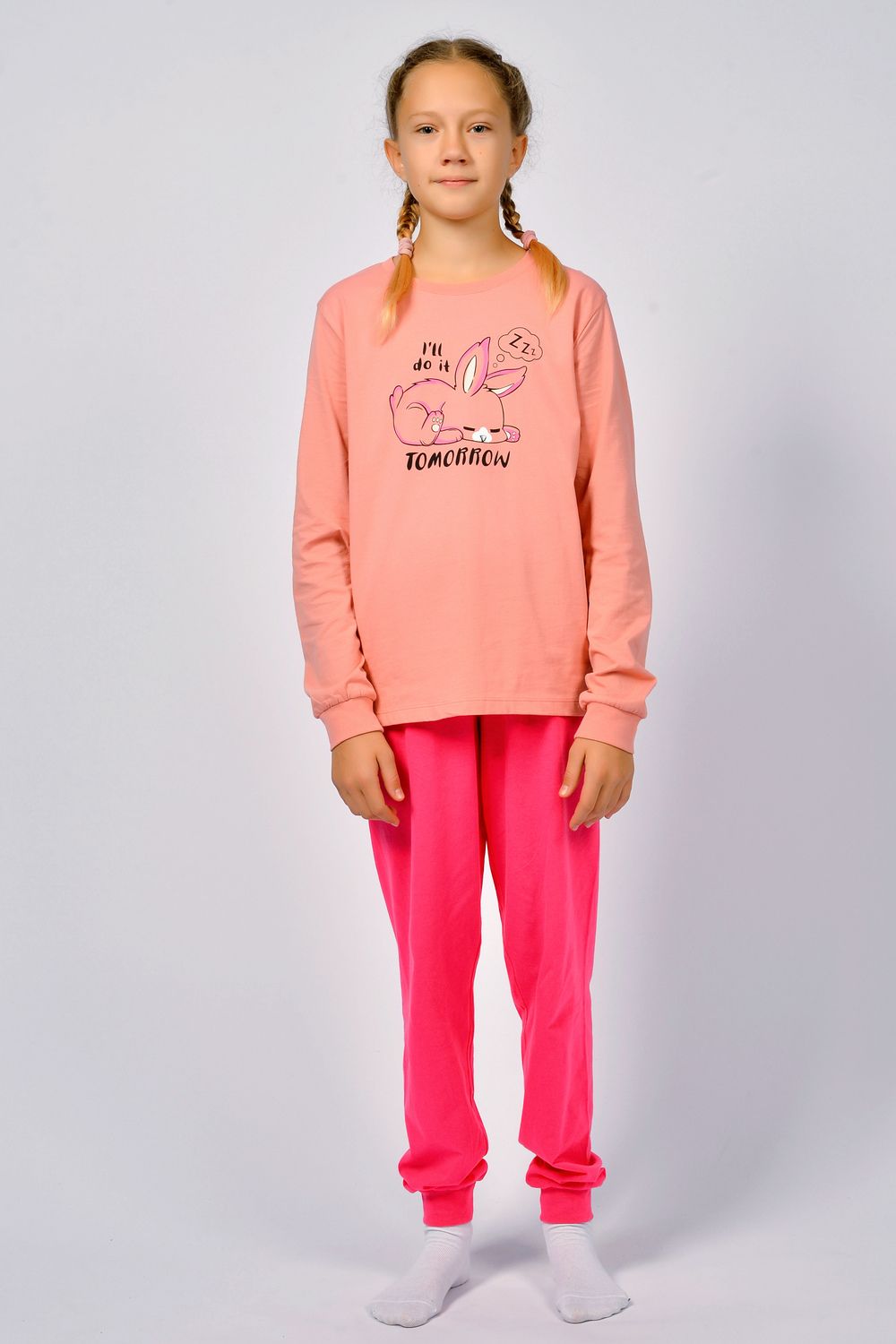Пижама для девочки 91230 - пыльная роза/ярко-розовый