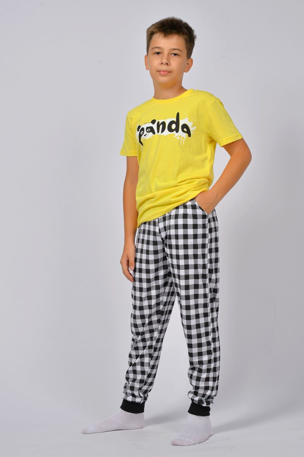 Пижама для мальчика 92212 - желтый/черная клетка