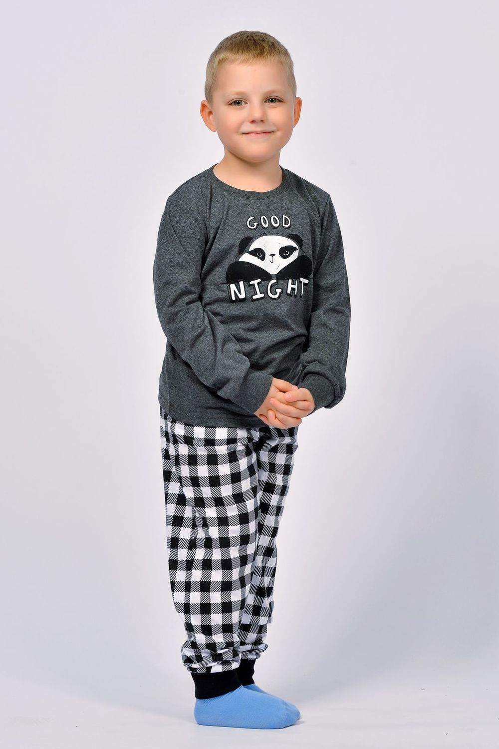 Пижама для мальчика 92207 - темно-серый меланж/черная клетка