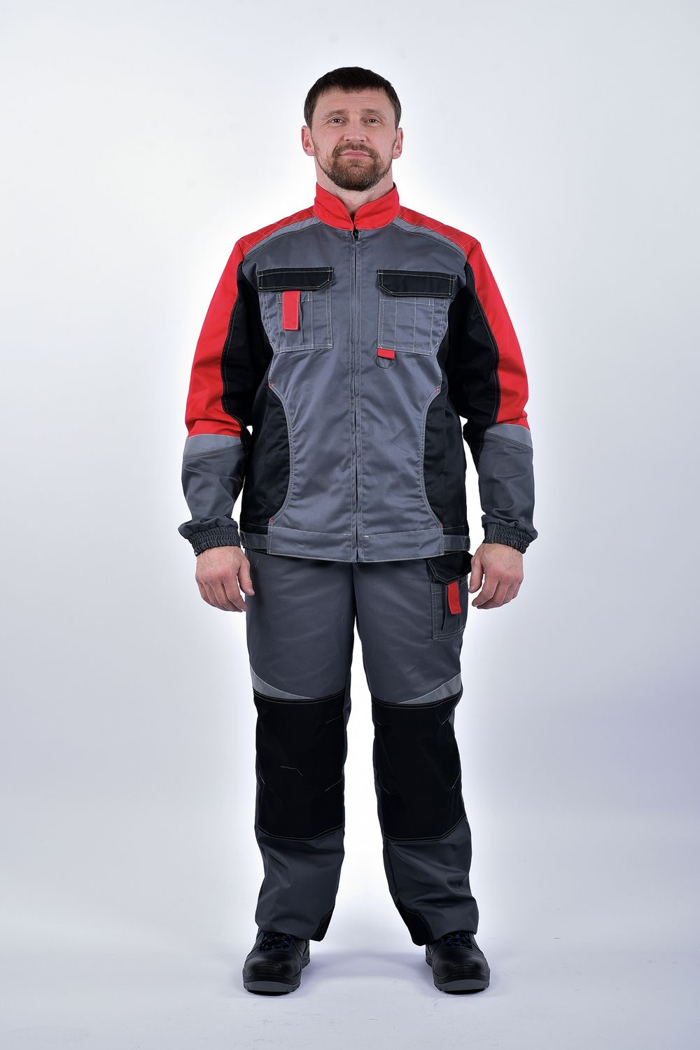 Костюм мужской Фаворит Мега - серый+красный