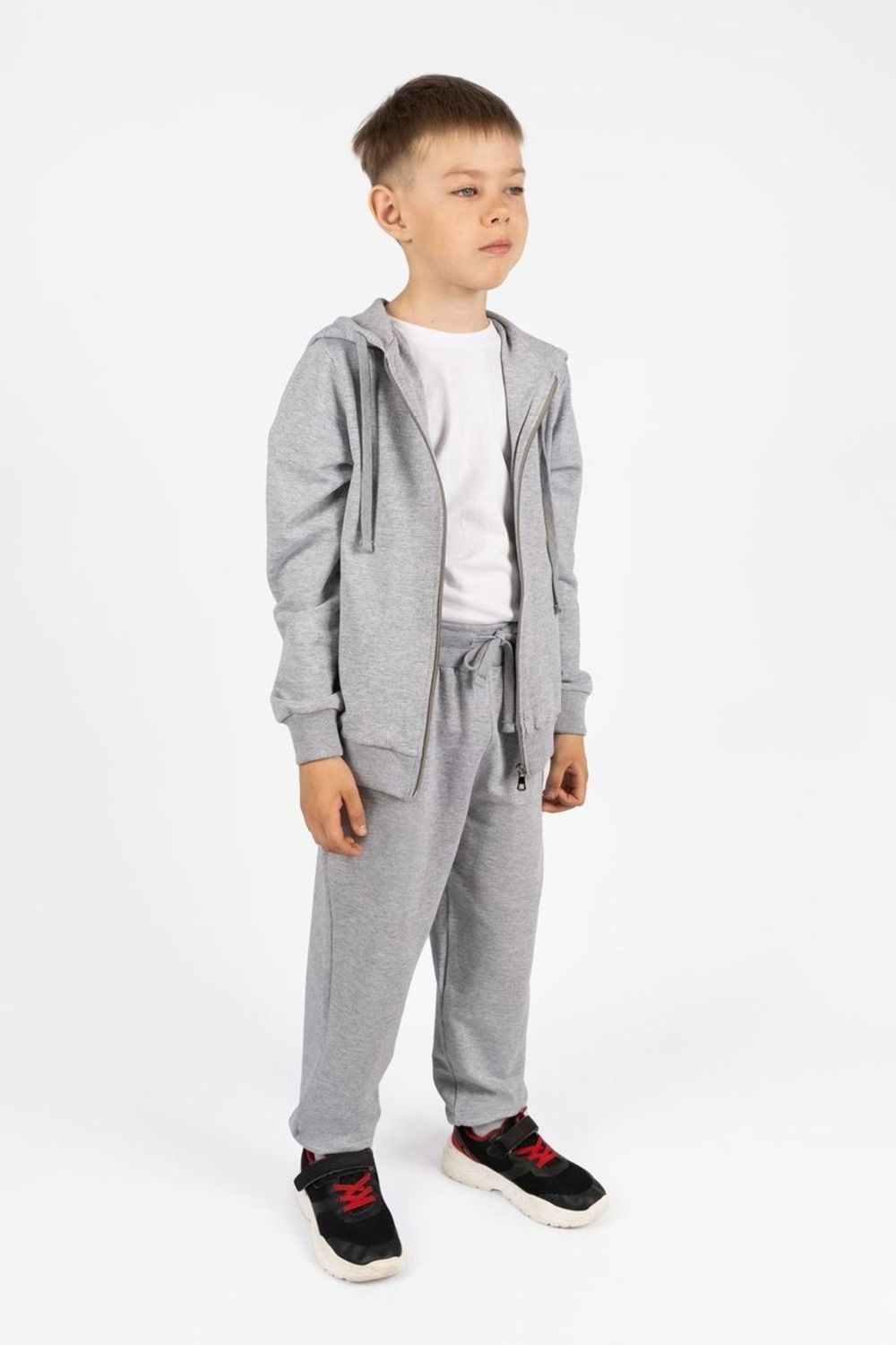 Спортивный комплект детский (джемпер, брюки) - серый меланж