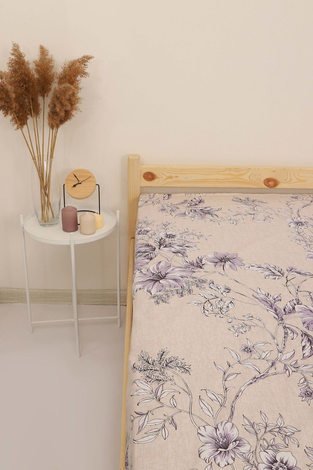 Простыня на резинке перкаль Цветущая лиана - сирень