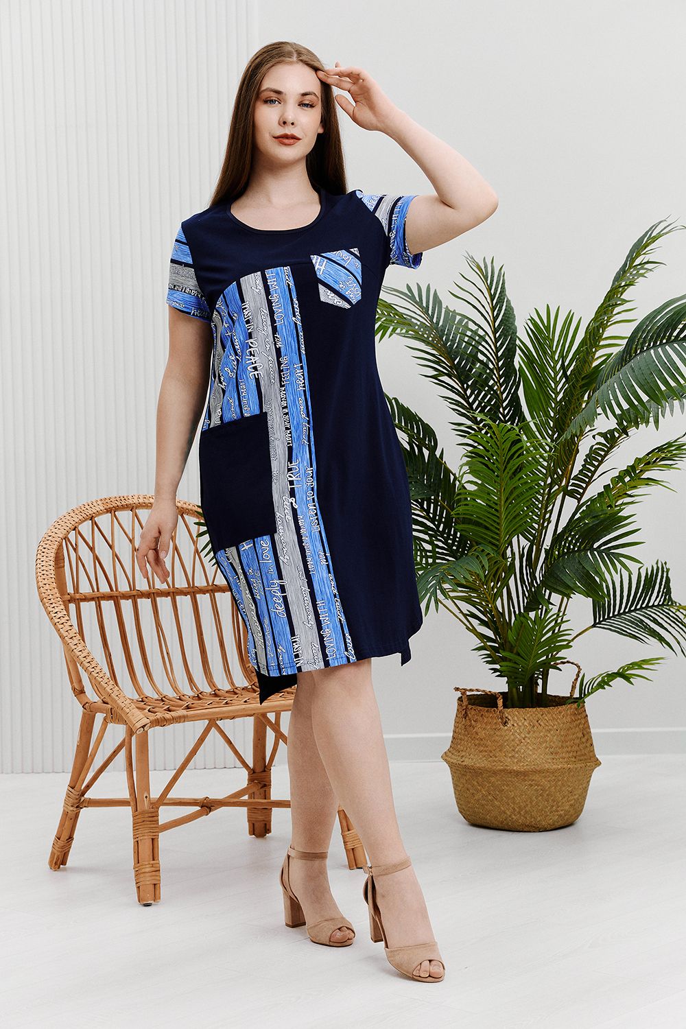 Платье 7278 - синий+серая полоса