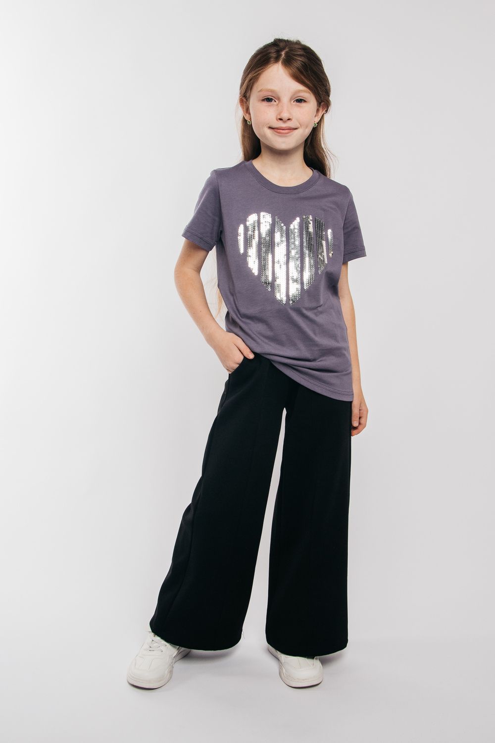 Футболка для девочки 51297 детская - серо-фиолетовый