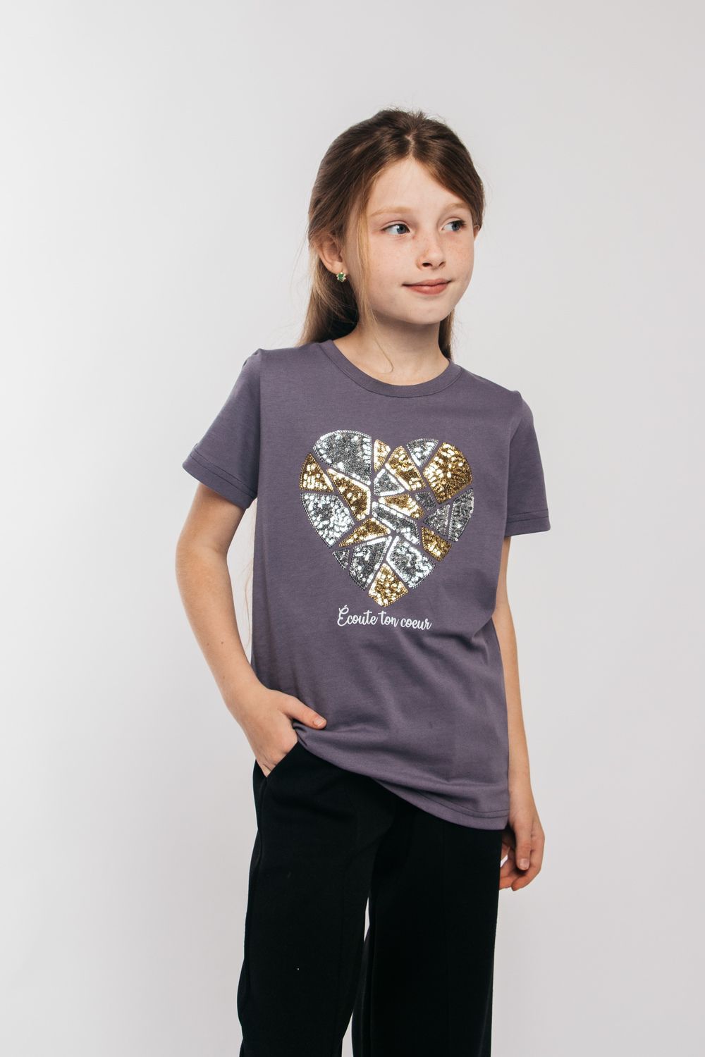 Футболка для девочки 51298 детская - серо-фиолетовый
