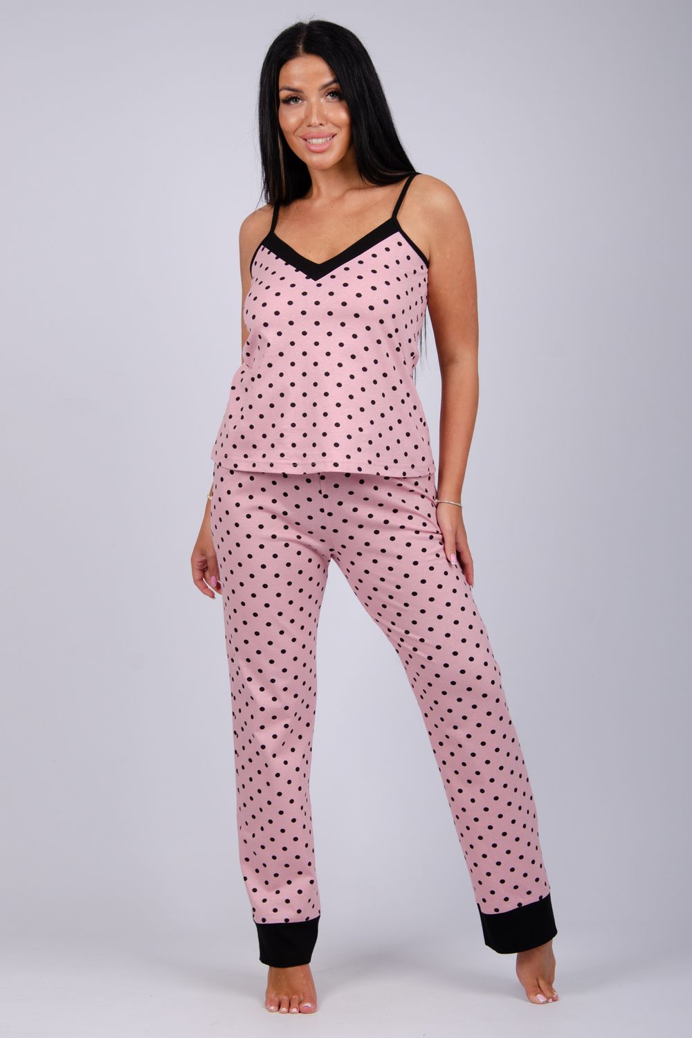 Пижама Франческа горох, трикотаж - розовый