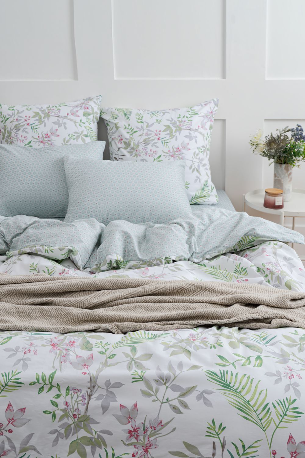 КПБ Сатин NUANCE Гренни - бело-зеленый