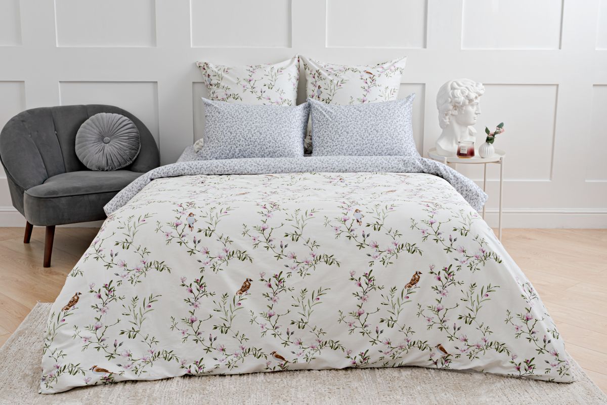 КПБ Сатин NUANCE Жардин - бело-голубой