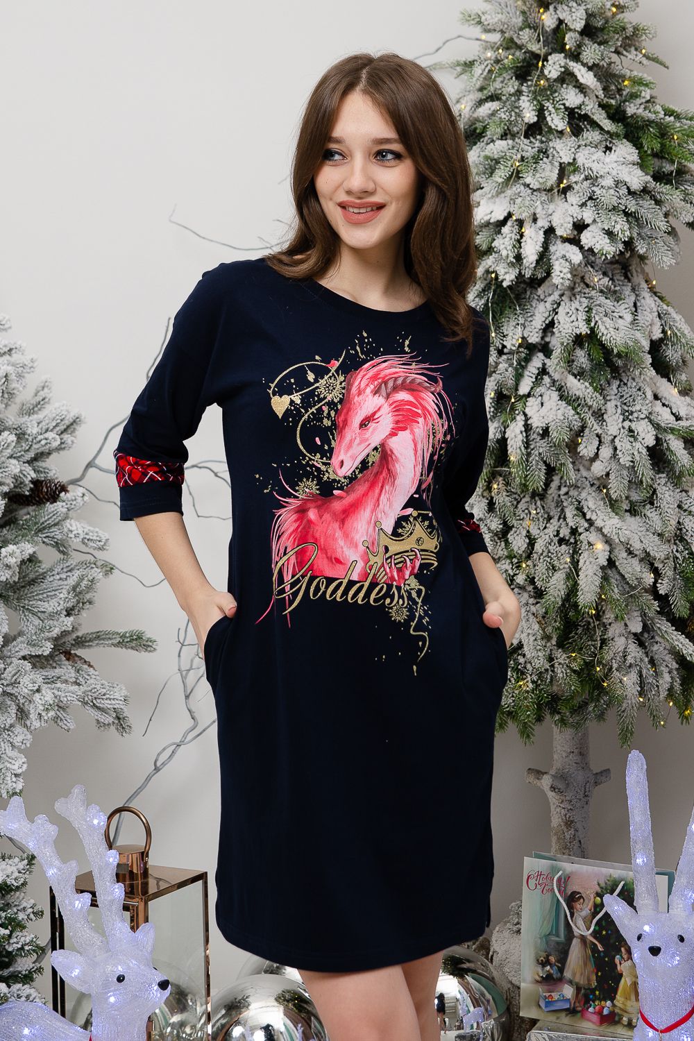 Туника женская 8409 - красная клетка