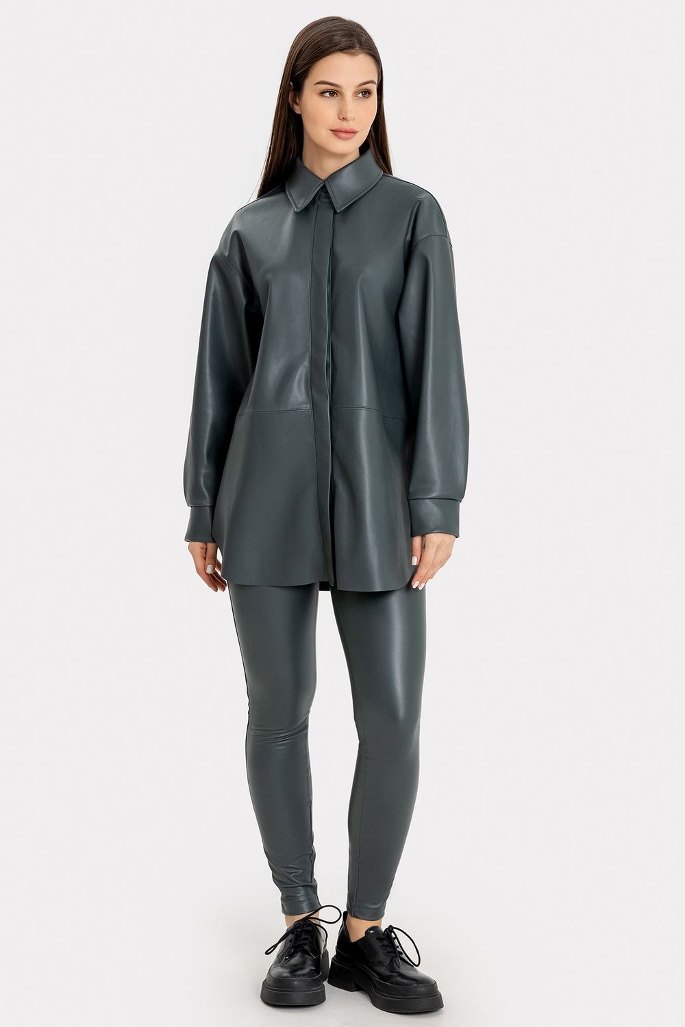 Брюки женские 182362 Экокожа - полынь