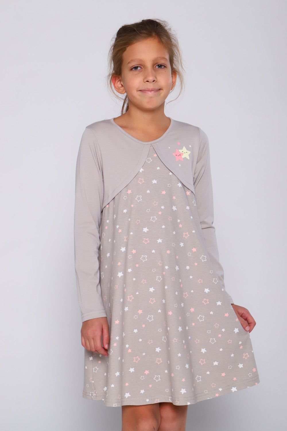 Платье Вечеринка длинный рукав детское - бежевый