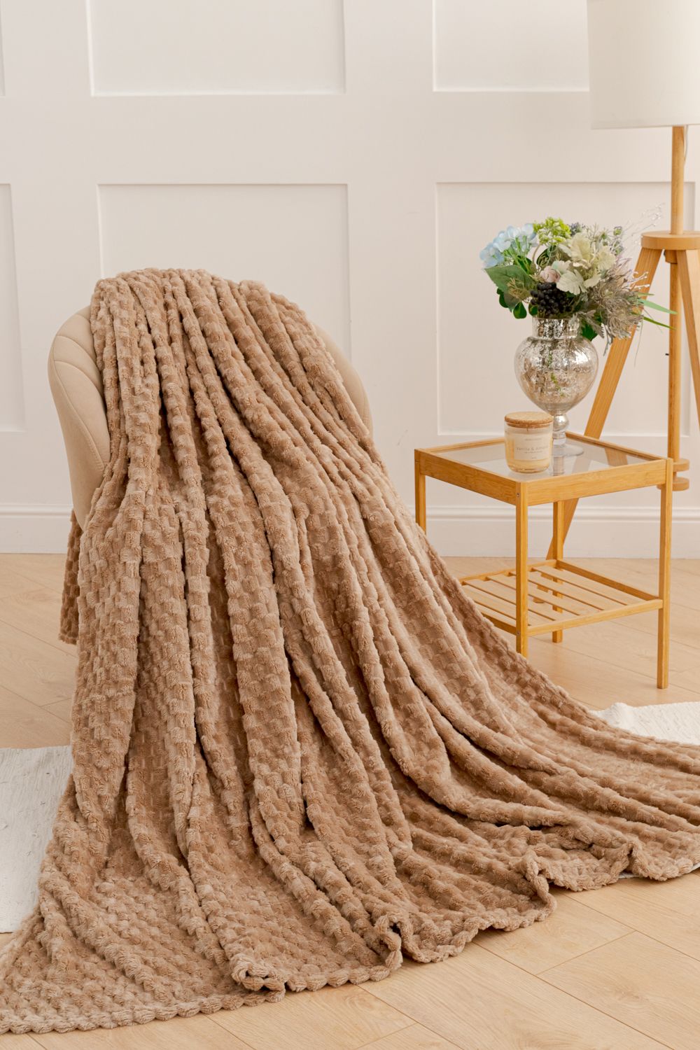 Плед покрывало Черепаха однотонный велсофт - бежевый