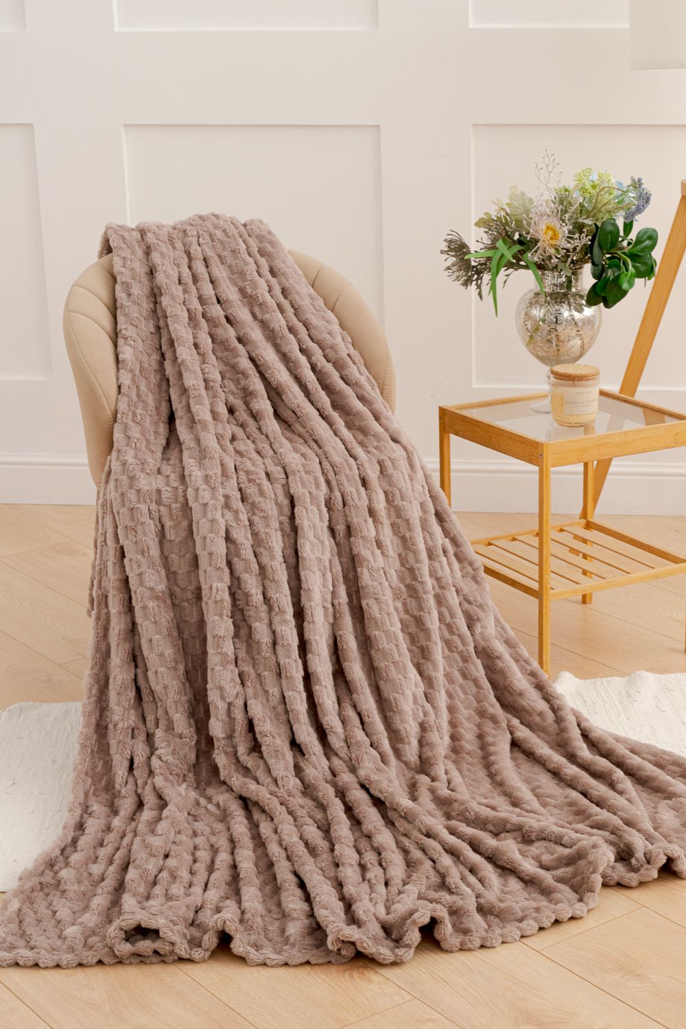 Плед покрывало Черепаха однотонный велсофт - мокко