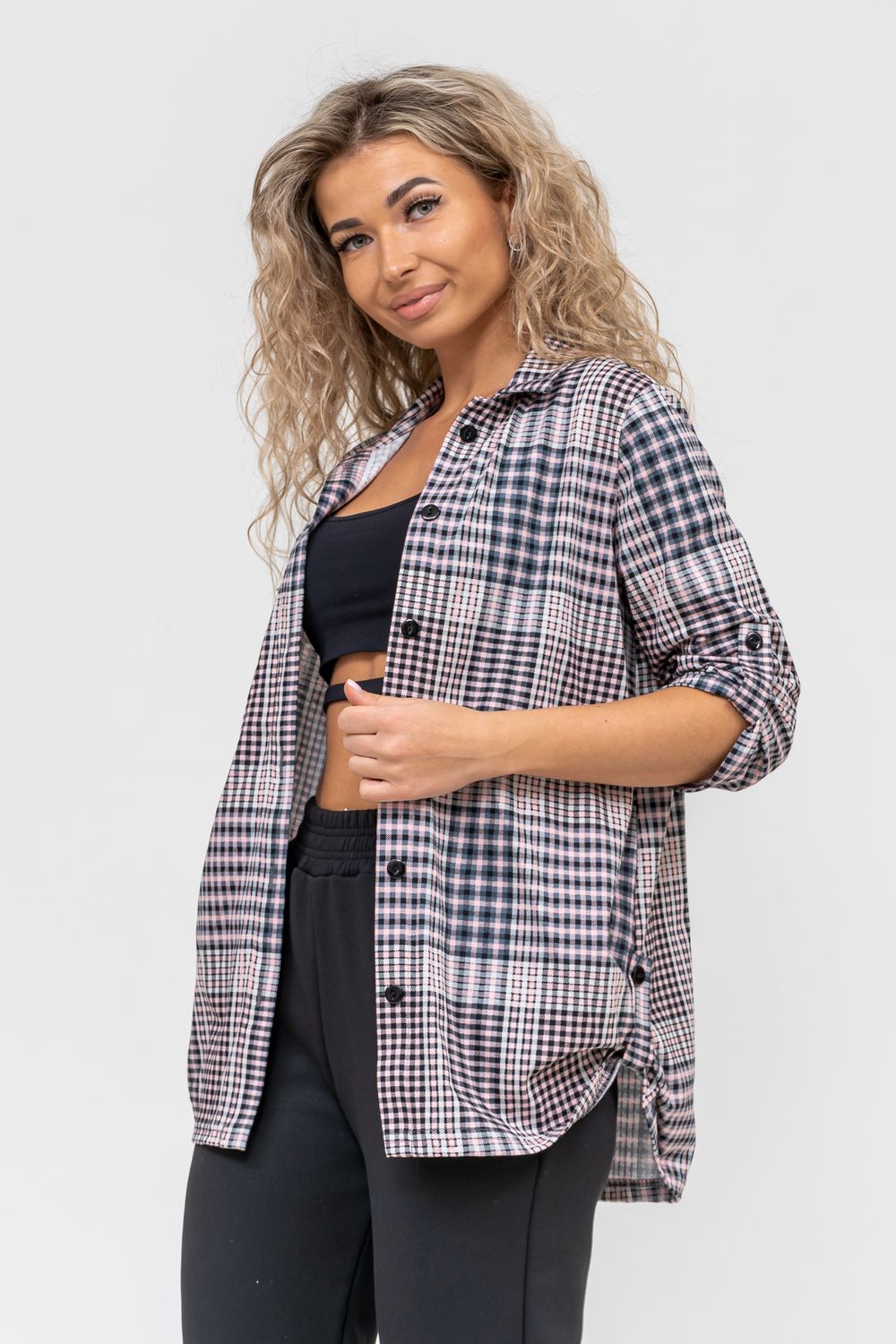 Туника 36668 - серо-розовая клетка